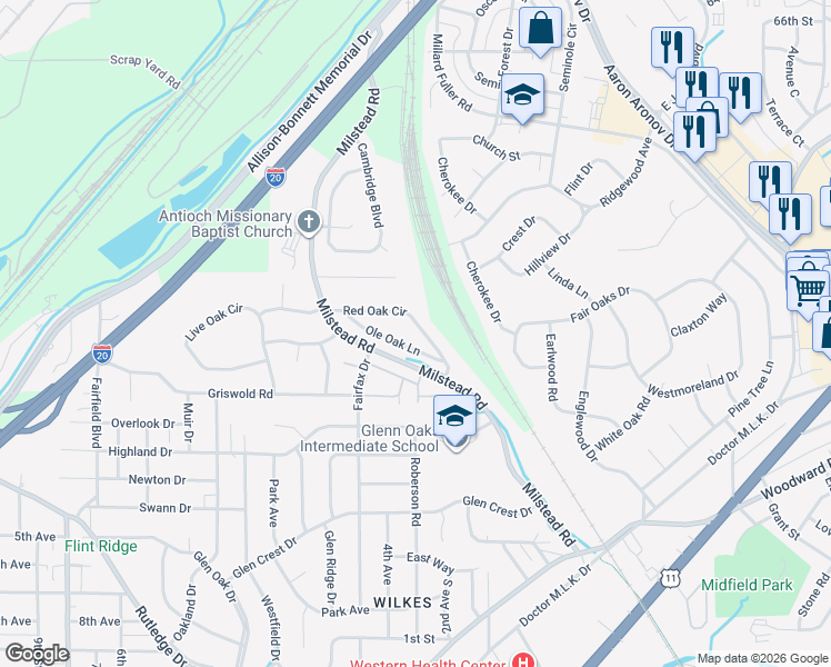 map of restaurants, bars, coffee shops, grocery stores, and more near 1165 Red Oak Circle in Fairfield