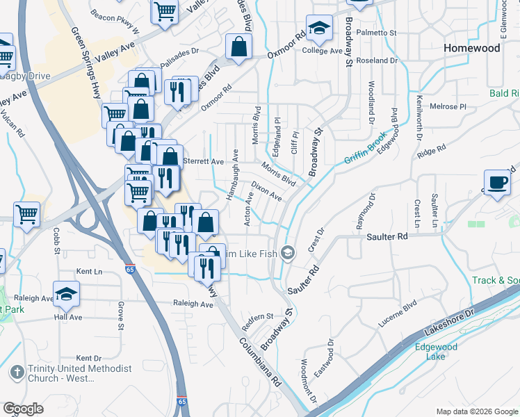 map of restaurants, bars, coffee shops, grocery stores, and more near 216 Oglesby Avenue in Birmingham