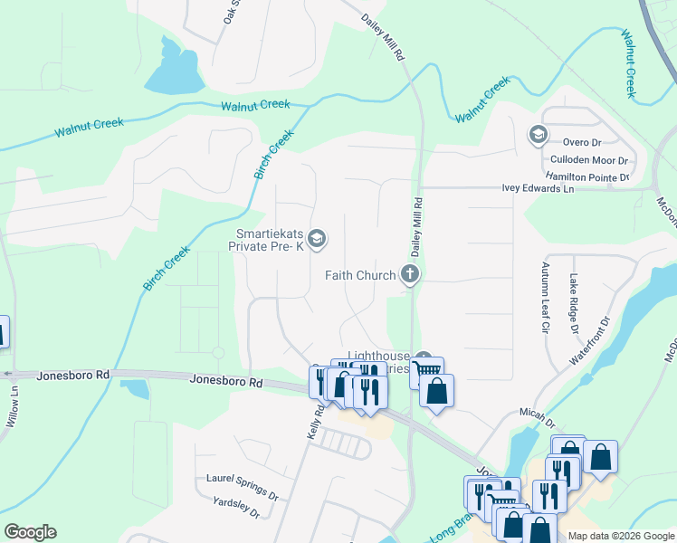 map of restaurants, bars, coffee shops, grocery stores, and more near 137 Crown Drive in McDonough