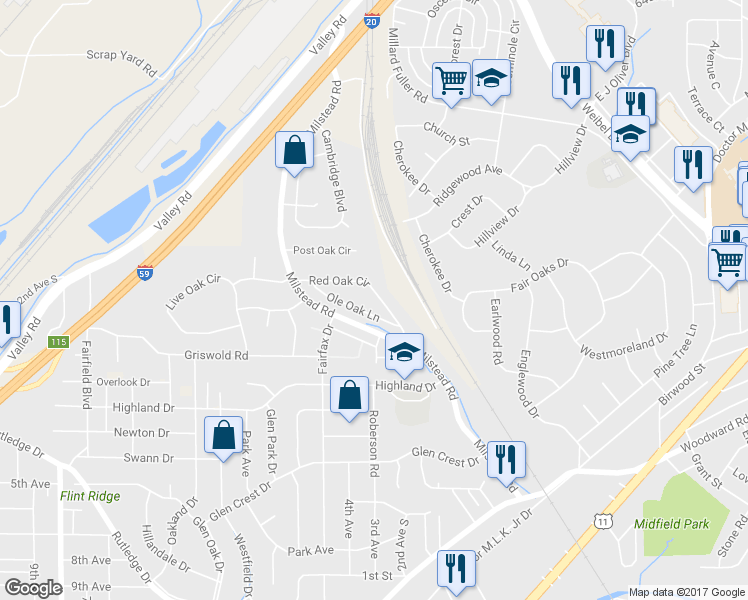 map of restaurants, bars, coffee shops, grocery stores, and more near 1165 Red Oak Circle in Fairfield