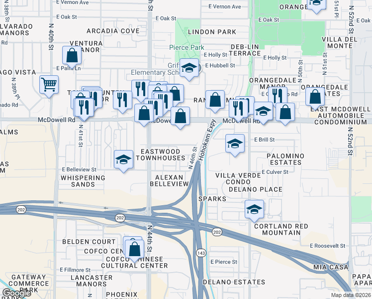 map of restaurants, bars, coffee shops, grocery stores, and more near 1510 North 46th Place in Phoenix
