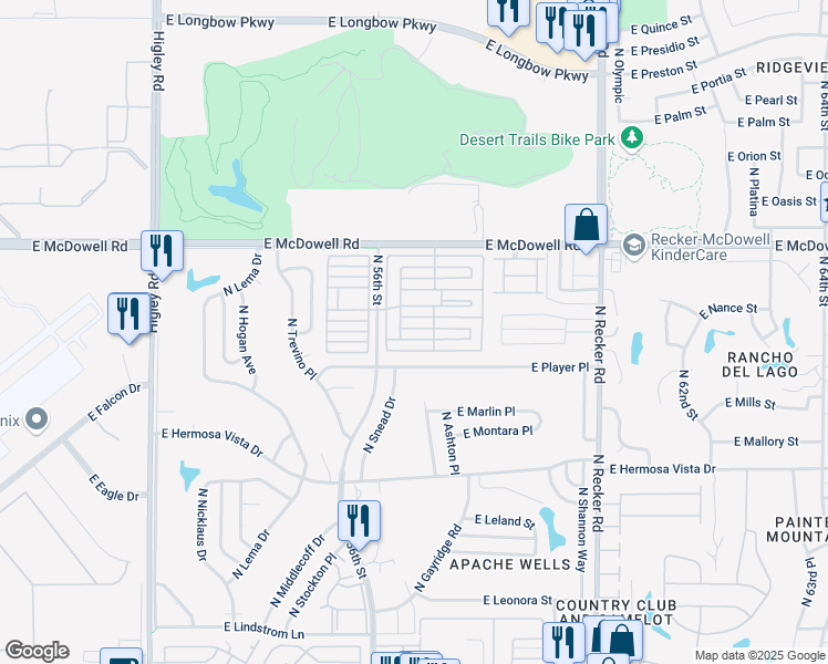 map of restaurants, bars, coffee shops, grocery stores, and more near 5735 East McDowell Road in Mesa
