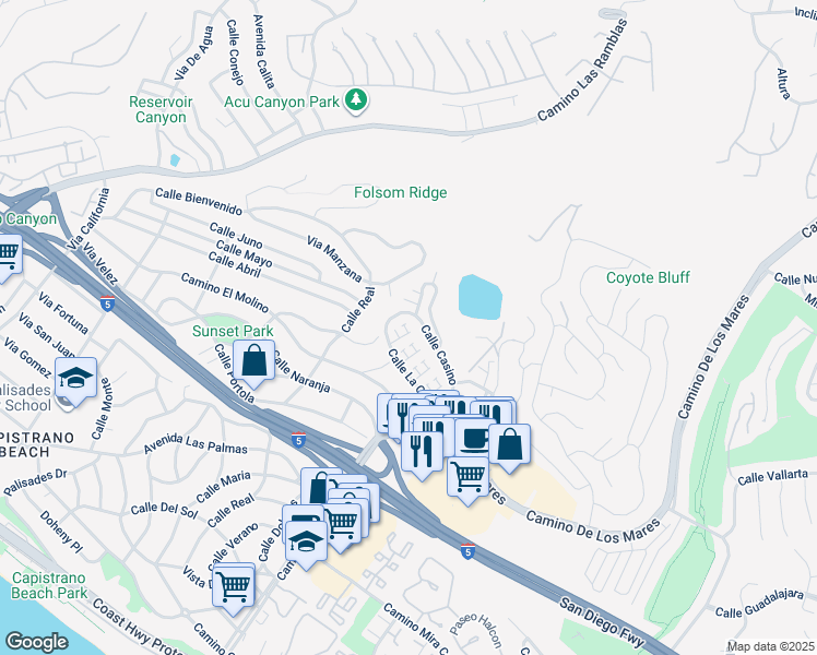 map of restaurants, bars, coffee shops, grocery stores, and more near 727 Calle Camisa in San Clemente