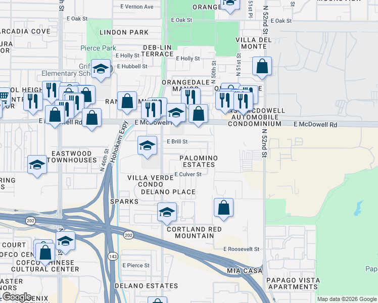 map of restaurants, bars, coffee shops, grocery stores, and more near 4902 East Willetta Street in Phoenix