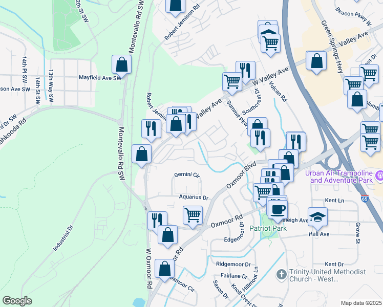 map of restaurants, bars, coffee shops, grocery stores, and more near 37 Aspen Cove in Homewood