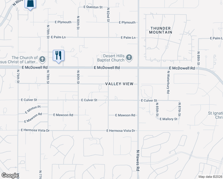 map of restaurants, bars, coffee shops, grocery stores, and more near 2633 North 82nd Street in Mesa