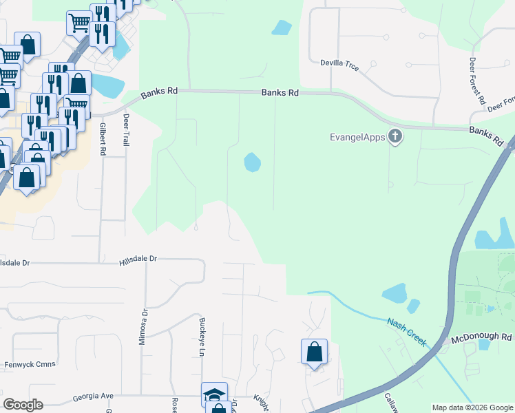 map of restaurants, bars, coffee shops, grocery stores, and more near 165 Holly Hill Road in Fayetteville