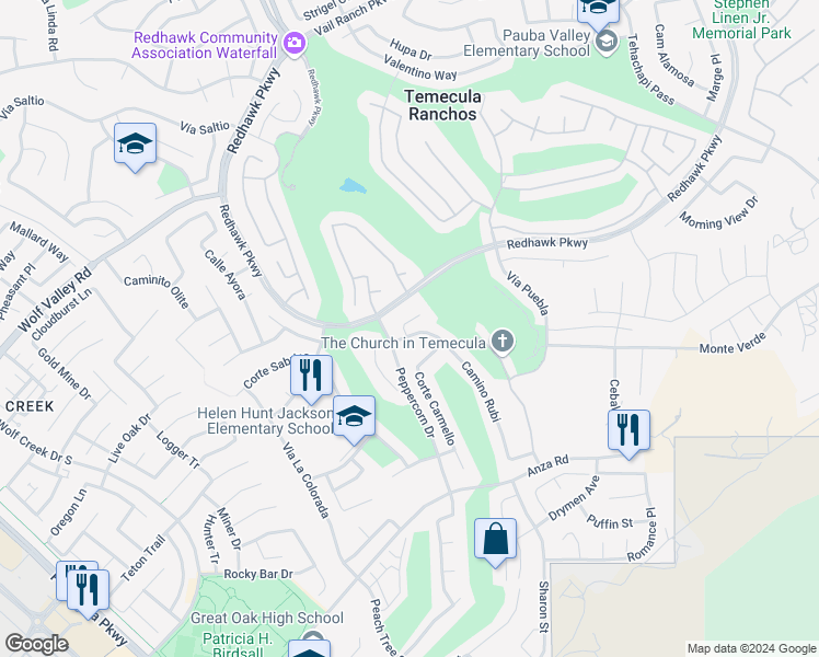 map of restaurants, bars, coffee shops, grocery stores, and more near 45640 Corte Royal in Temecula