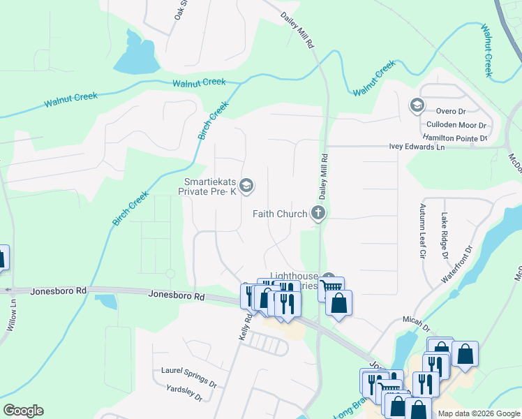 map of restaurants, bars, coffee shops, grocery stores, and more near 137 Crown Drive in McDonough