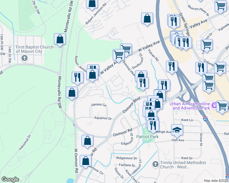 map of restaurants, bars, coffee shops, grocery stores, and more near 151 Aspen Valley in Birmingham