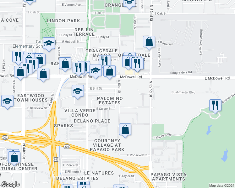 map of restaurants, bars, coffee shops, grocery stores, and more near in Phoenix