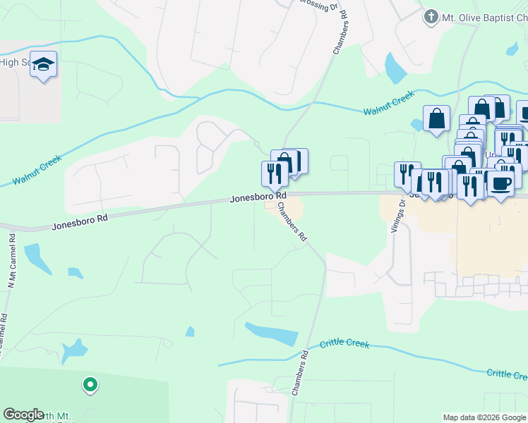 map of restaurants, bars, coffee shops, grocery stores, and more near 2327 Jonesboro Road in Hampton