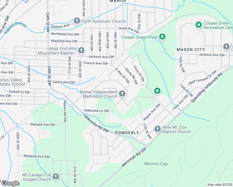 map of restaurants, bars, coffee shops, grocery stores, and more near 221 Ann Drive Southwest in Birmingham
