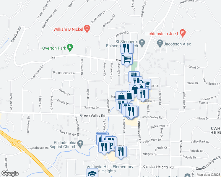 map of restaurants, bars, coffee shops, grocery stores, and more near 3106 Napoleon Court in Birmingham