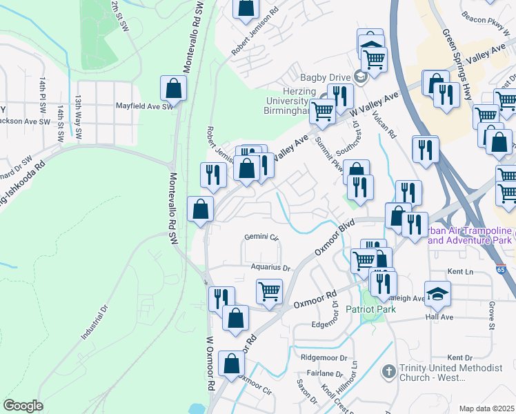 map of restaurants, bars, coffee shops, grocery stores, and more near 55 Aspen Cove in Homewood