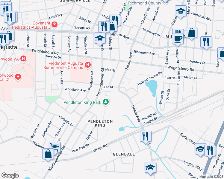 map of restaurants, bars, coffee shops, grocery stores, and more near 2113 Cresswell Drive in Augusta