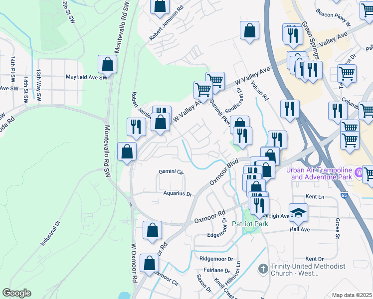 map of restaurants, bars, coffee shops, grocery stores, and more near 114 Aspen Circle in Homewood