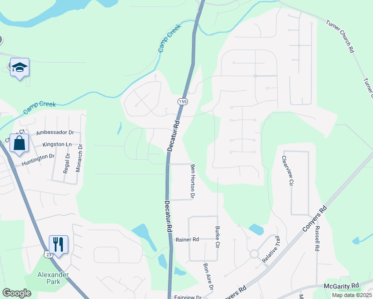 map of restaurants, bars, coffee shops, grocery stores, and more near 404 Georgia 155 North in McDonough