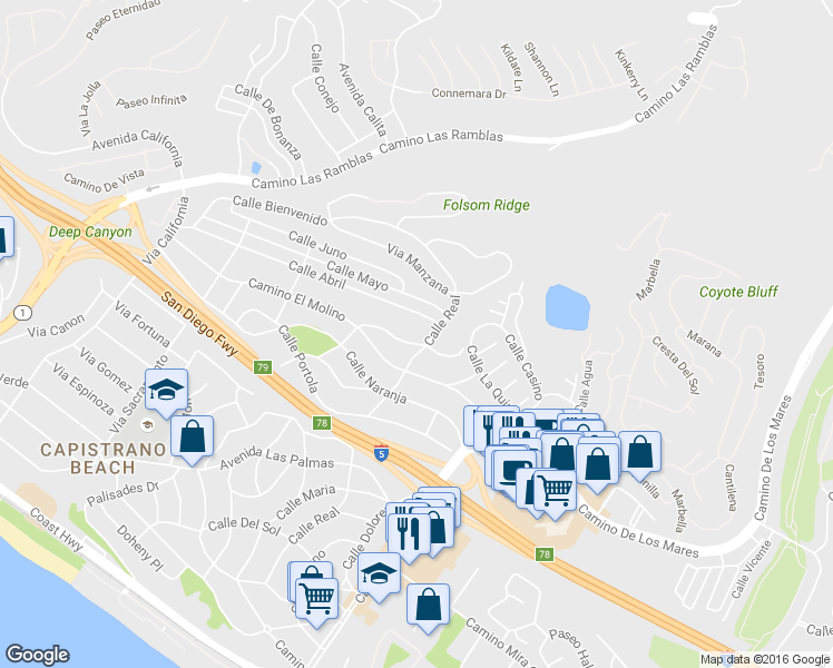 map of restaurants, bars, coffee shops, grocery stores, and more near 27081 Calle Juanita in Dana Point