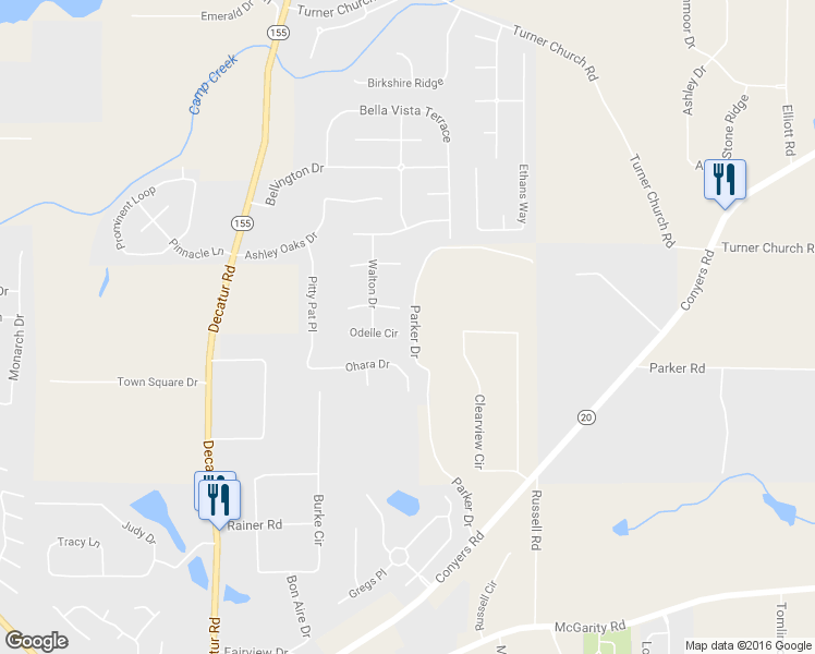 map of restaurants, bars, coffee shops, grocery stores, and more near 1024 Odelle Cir in McDonough