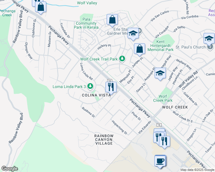 map of restaurants, bars, coffee shops, grocery stores, and more near 31250 Comotilo Court in Temecula