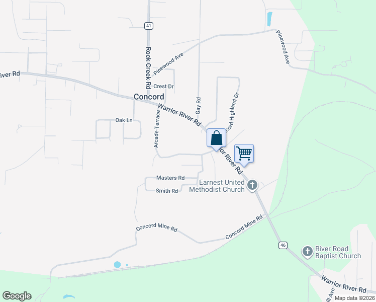 map of restaurants, bars, coffee shops, grocery stores, and more near 1595 Arcade Terrace in Bessemer