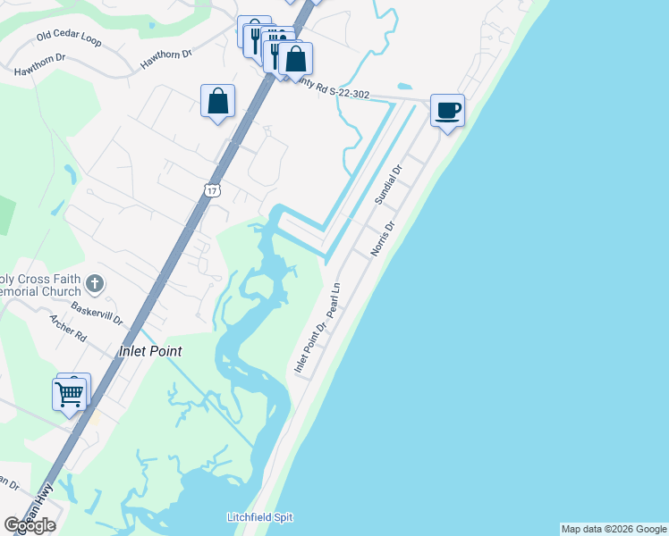 map of restaurants, bars, coffee shops, grocery stores, and more near 552 Sundial Drive in Pawleys Island