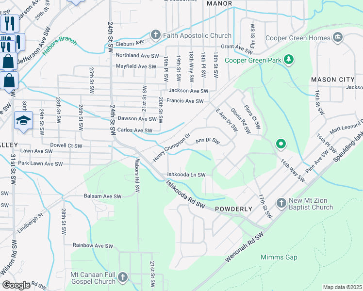 map of restaurants, bars, coffee shops, grocery stores, and more near 2005 Henry Crumpton Drive in Birmingham