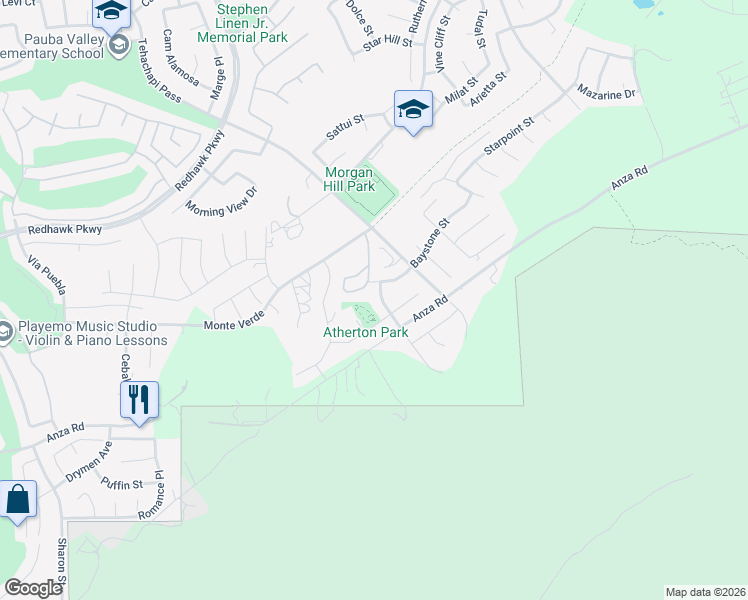 map of restaurants, bars, coffee shops, grocery stores, and more near 45659 Bassett Street in Temecula