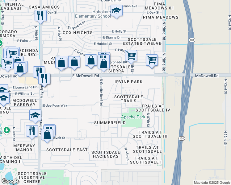 map of restaurants, bars, coffee shops, grocery stores, and more near 118 North 85th Place in Scottsdale