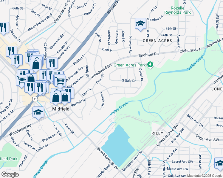 map of restaurants, bars, coffee shops, grocery stores, and more near 1228 Daniel Drive in Birmingham