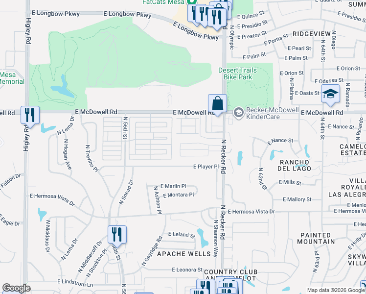 map of restaurants, bars, coffee shops, grocery stores, and more near 5828 East Norwood Street in Mesa