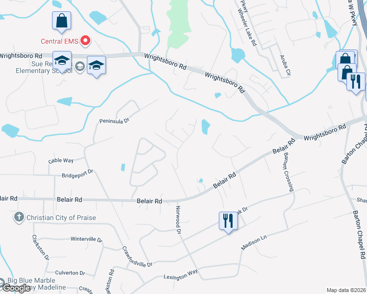 map of restaurants, bars, coffee shops, grocery stores, and more near 2928 Aylesbury Drive in Augusta