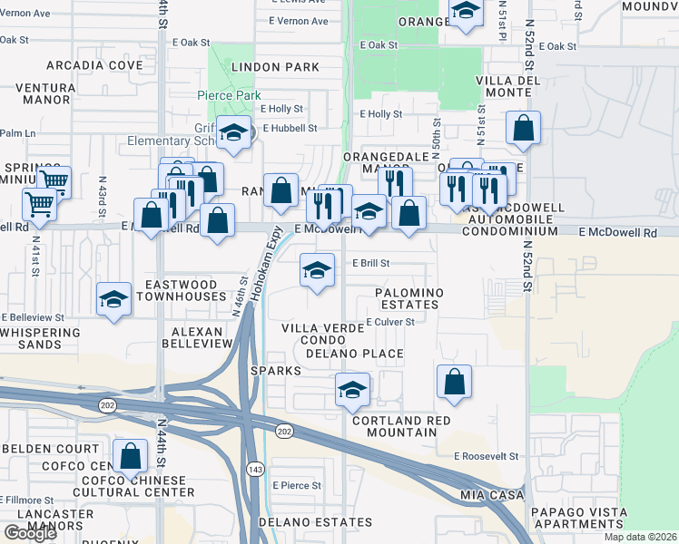 map of restaurants, bars, coffee shops, grocery stores, and more near 1510 North 48th Street in Phoenix