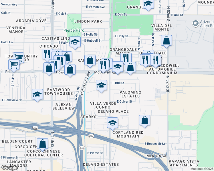 map of restaurants, bars, coffee shops, grocery stores, and more near 1510 North 48th Street in Phoenix