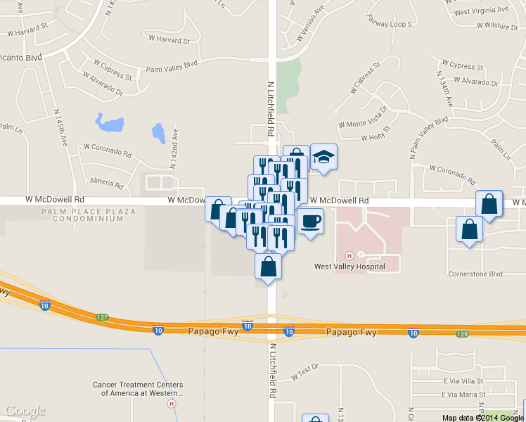map of restaurants, bars, coffee shops, grocery stores, and more near 1560 N Litchfield Rd in Goodyear