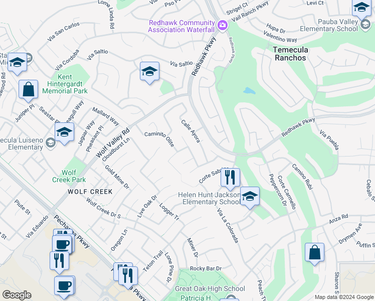 map of restaurants, bars, coffee shops, grocery stores, and more near 32217 Paseo San Esteban in Temecula