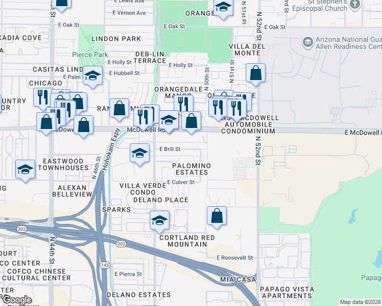 map of restaurants, bars, coffee shops, grocery stores, and more near in Phoenix