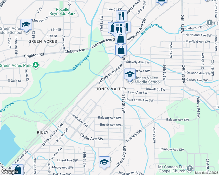 map of restaurants, bars, coffee shops, grocery stores, and more near 3248 Park Avenue Southwest in Birmingham