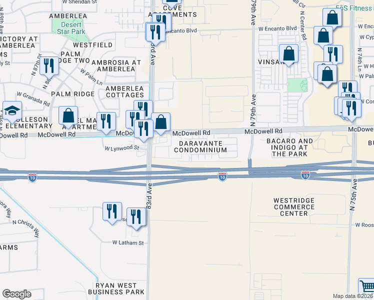 map of restaurants, bars, coffee shops, grocery stores, and more near 1405 North 81st Lane in Phoenix
