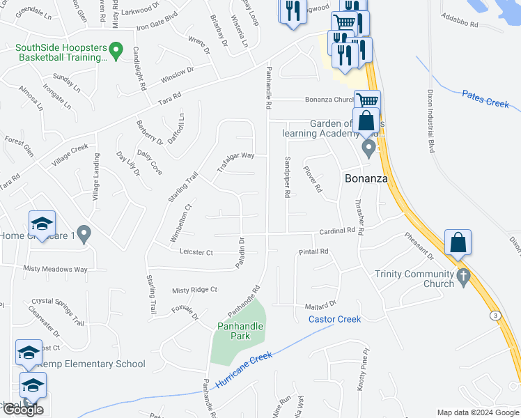 map of restaurants, bars, coffee shops, grocery stores, and more near 1490 Buckingham Court in Hampton