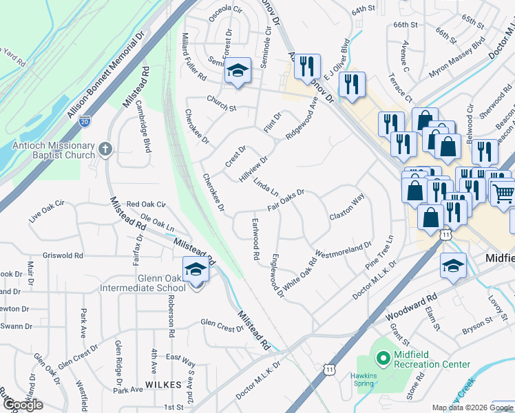 map of restaurants, bars, coffee shops, grocery stores, and more near 417 Fair Oaks Drive in Fairfield