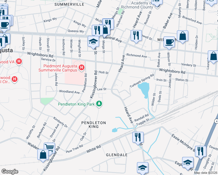 map of restaurants, bars, coffee shops, grocery stores, and more near 2001 Lee Street in Augusta