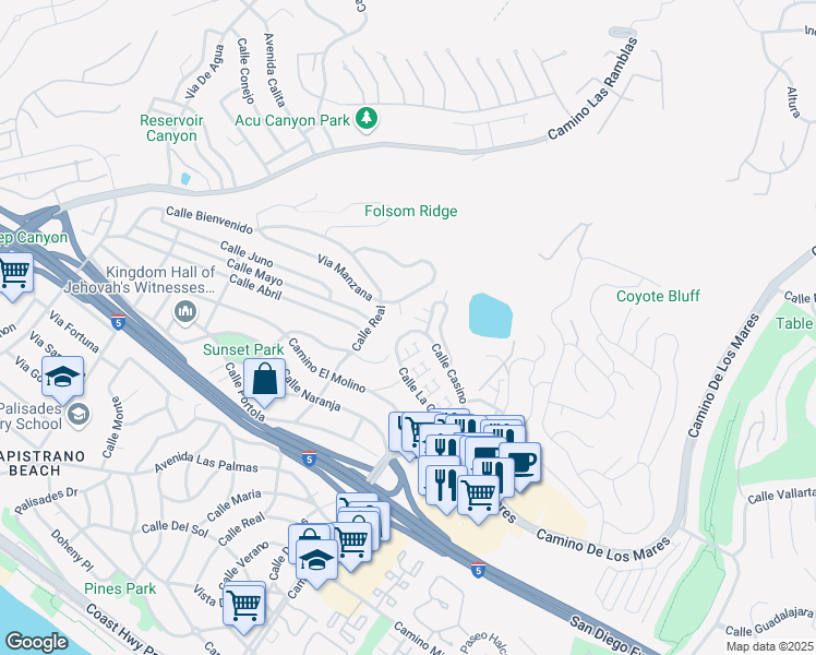 map of restaurants, bars, coffee shops, grocery stores, and more near 3809 Calle La Quinta in San Clemente