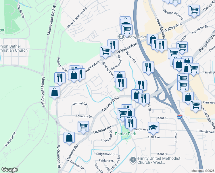 map of restaurants, bars, coffee shops, grocery stores, and more near 403 Edgecrest Drive in Birmingham