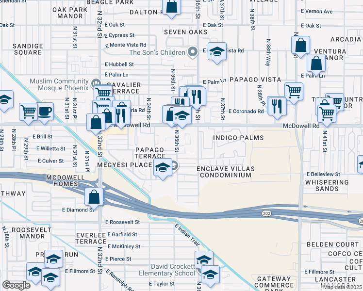map of restaurants, bars, coffee shops, grocery stores, and more near 1234 North 36th Street in Phoenix
