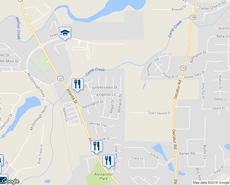 map of restaurants, bars, coffee shops, grocery stores, and more near 6020 Kingston Lane in McDonough