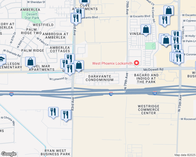 map of restaurants, bars, coffee shops, grocery stores, and more near 8146 West Groom Creek Road in Phoenix