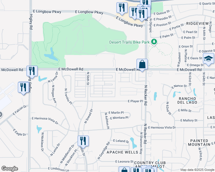 map of restaurants, bars, coffee shops, grocery stores, and more near 5735 East McDowell Road in Mesa