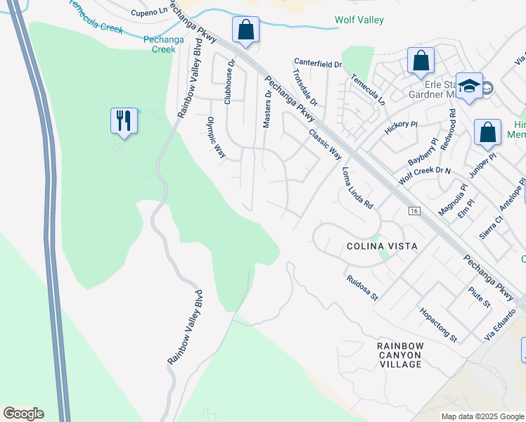 map of restaurants, bars, coffee shops, grocery stores, and more near 30860 Bardmoor Drive in Temecula